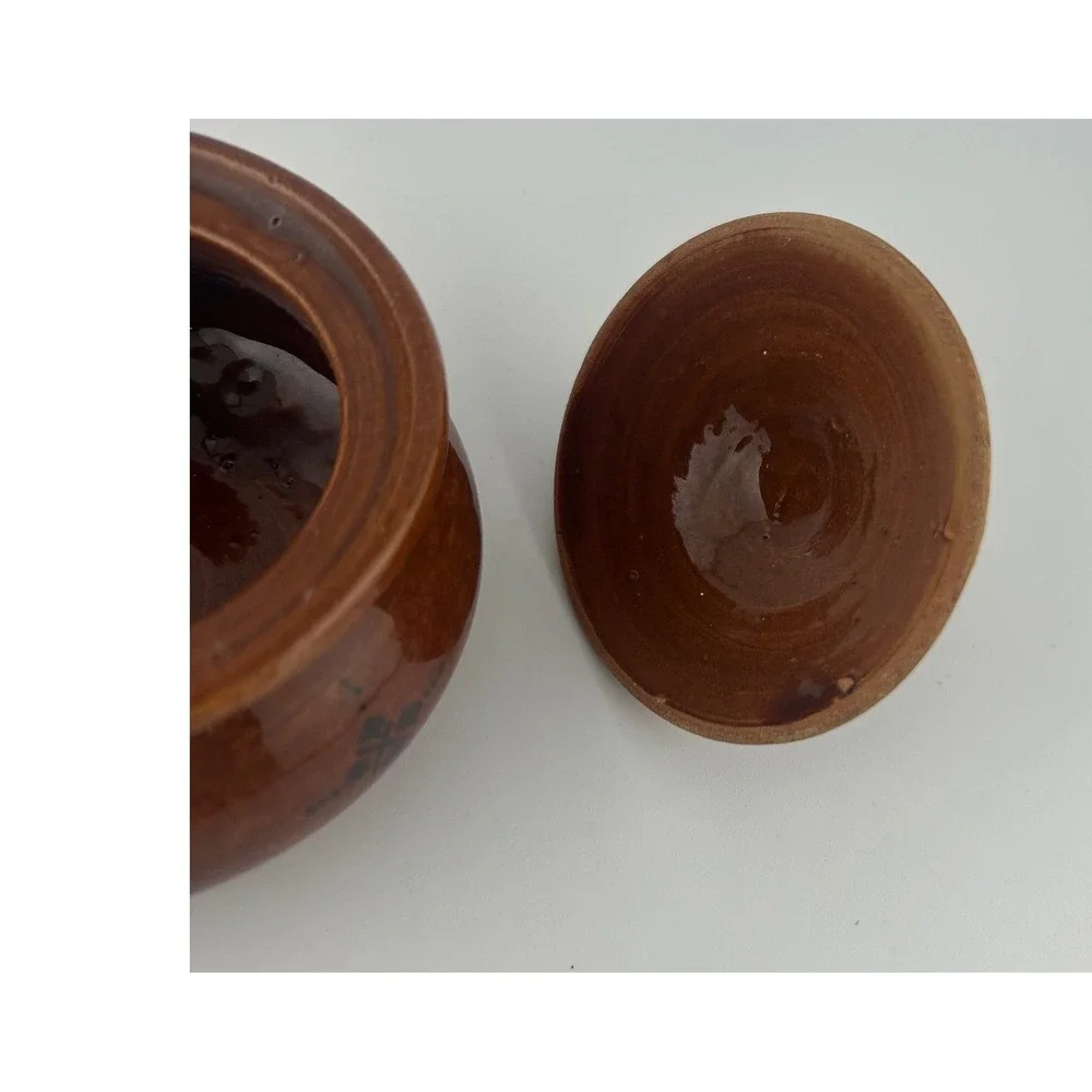 Vintage Handmade Ceramic Small Tagine‎ Pot Decorative Dish with Lid Brown